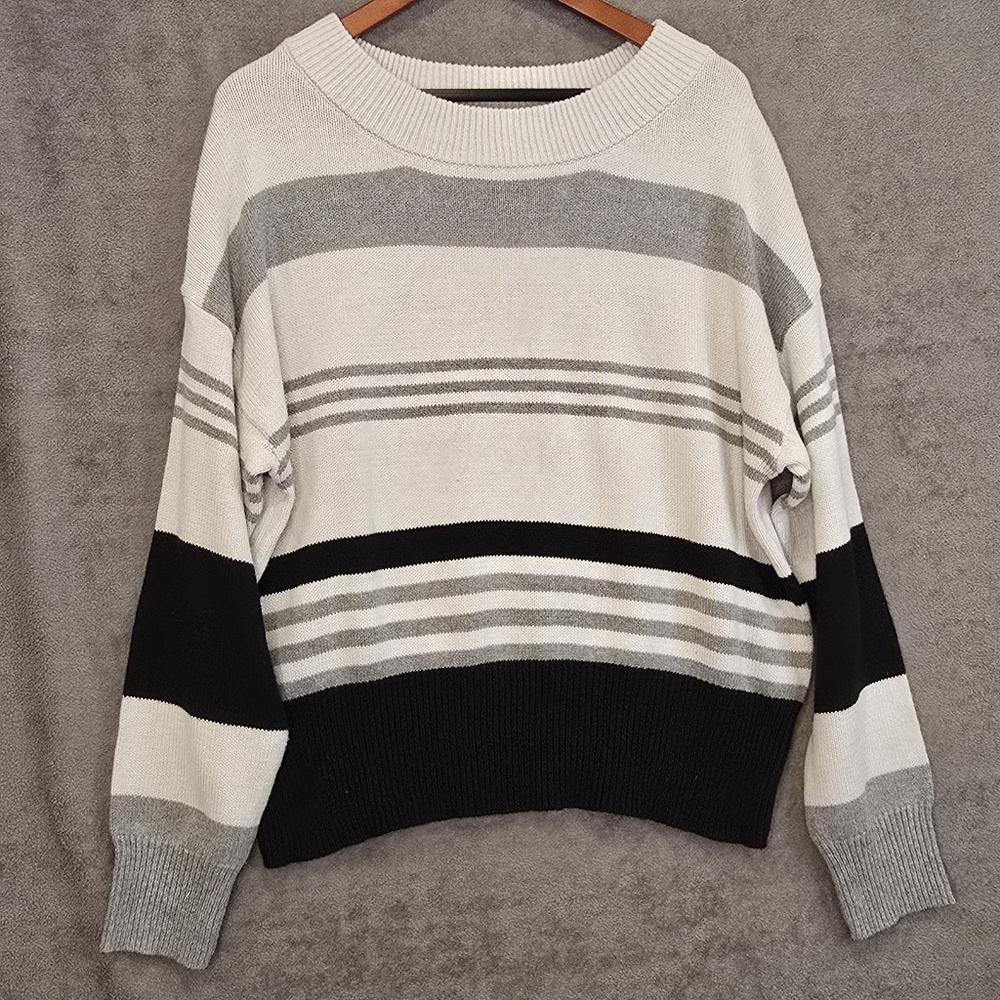 NWT Lucky Brand Women's Size L Black and Gray Soft Striped Sweater